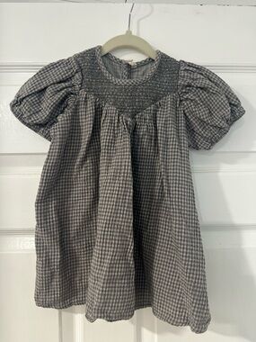 Quincy Mae Gray Gingham Smocked Puff Sleeve Dress With Bloomers